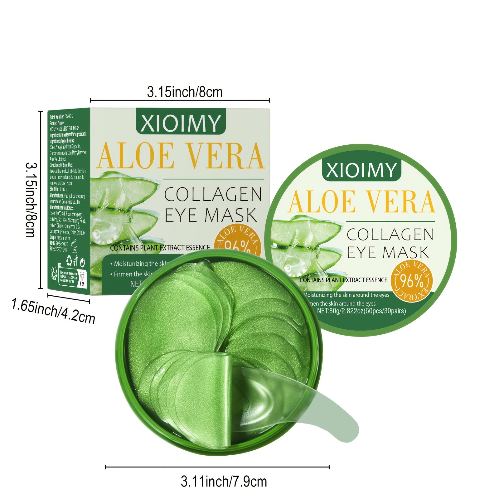 60 dona Aloe Vera Kollagen Ko'z Maskalari Namlantirish va Qattiqlashtirish uchun