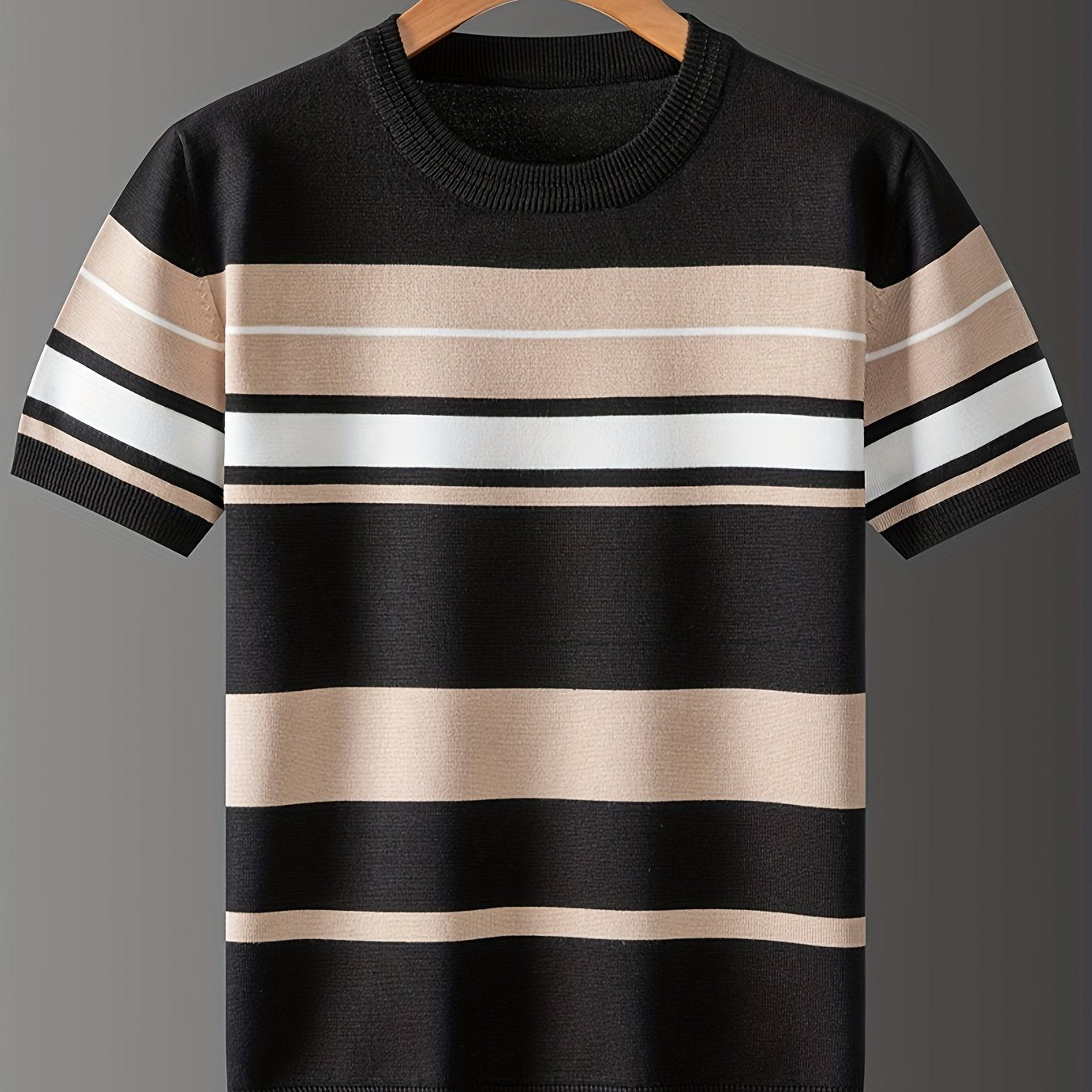 Men's Striped Crew Neck Sweater with Medium Stretch for Spring Fall