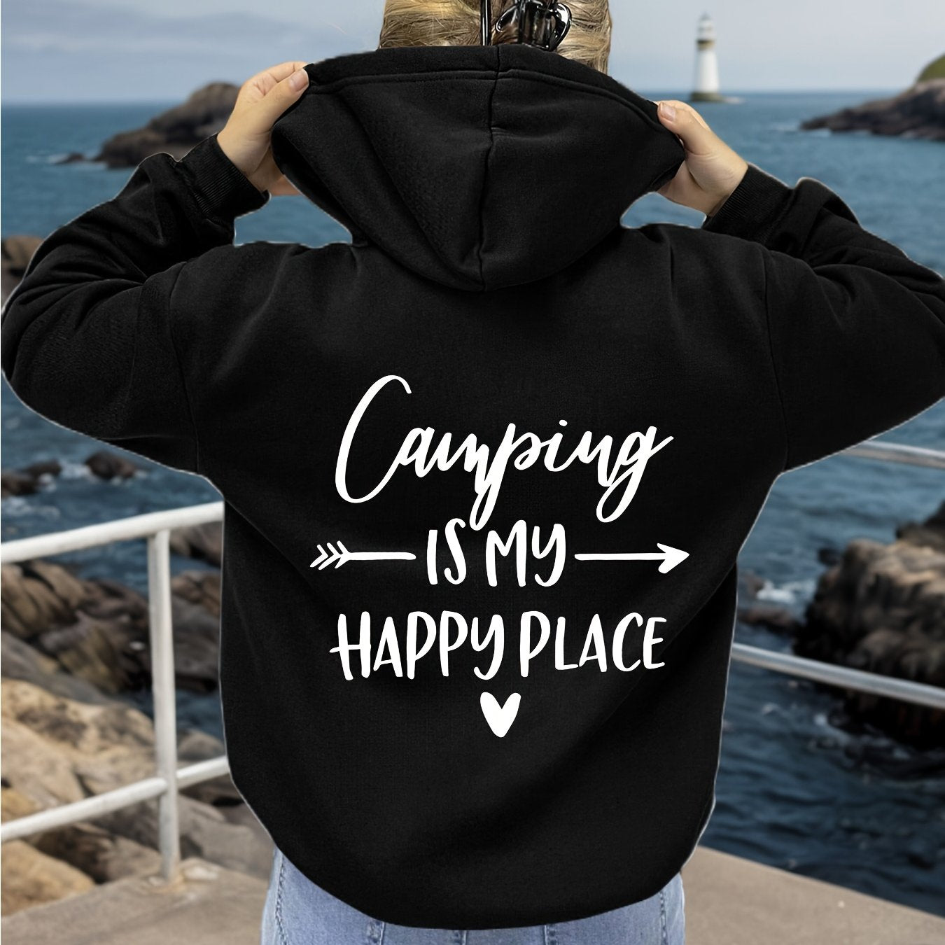 Women Plus Size Hoodie Cozy Green Camping Pullover With Drawstring