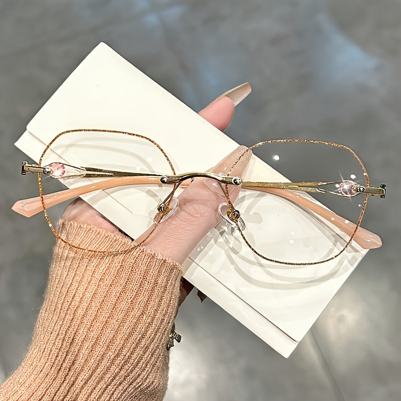 Women's Rimless Reading Glasses Blue Light Blocking Gradient Lenses Octagon Shape