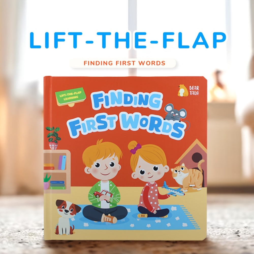 "Finding The First Word" kitobidagi interaktiv sahifa aylantirish, 1-3 yoshdagi bolalar uchun uyda va maktabgacha ta'lim muassasalarida qiziqarli ta'lim kitobi qiladi.