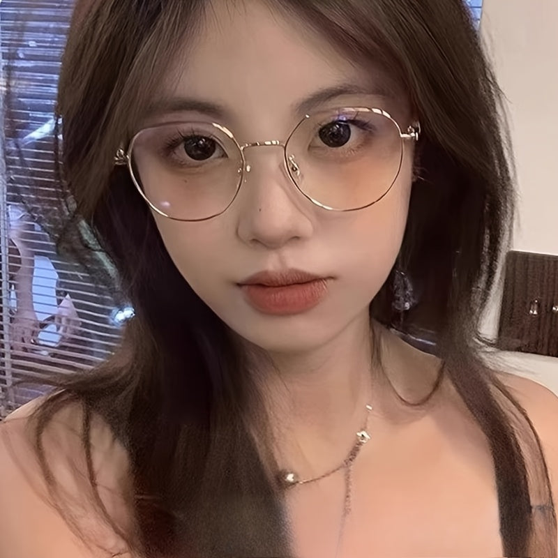 Многоугольные очки для больших лиц с эффектом похудения, металлическая оправа, плоские линзы, очки