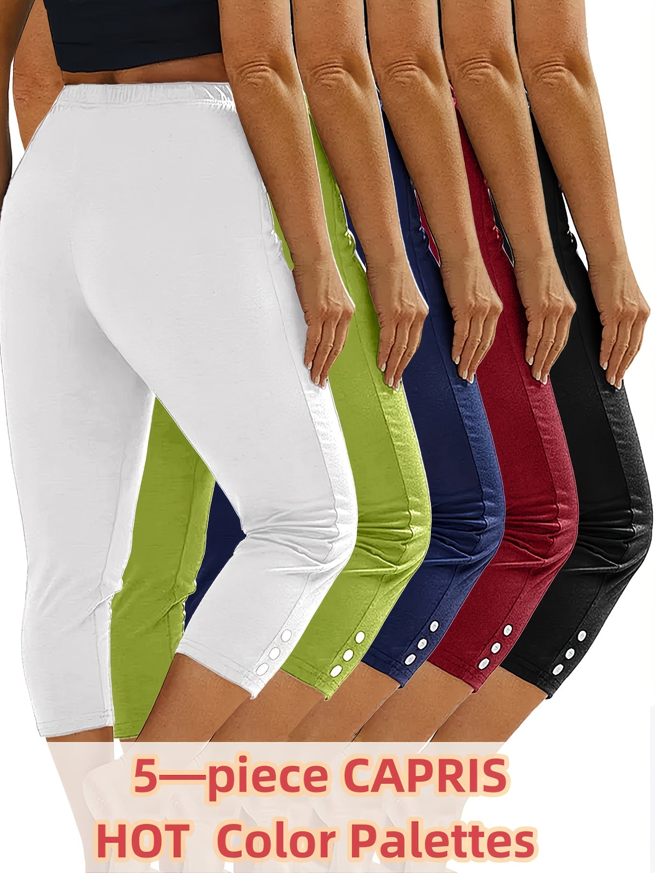 Plus Size Women’s Capri Leggings High Stretch Solid Color Yoga Running 5pcs