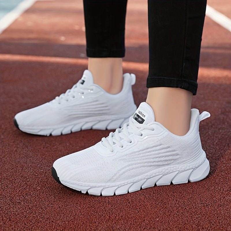 Women Casual Sneakers Solid Color Lace-Up Lightweight Breathable Shoes
