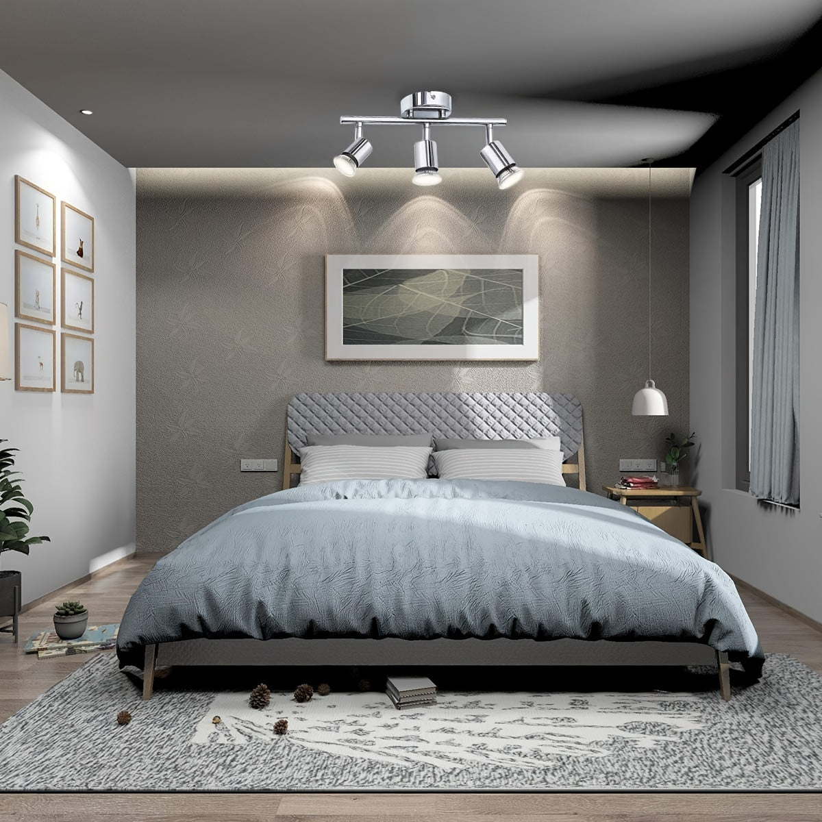 3-Light Chrome Track Lighting with Rotatable Heads GU10 LED Bulbs Indoor Use