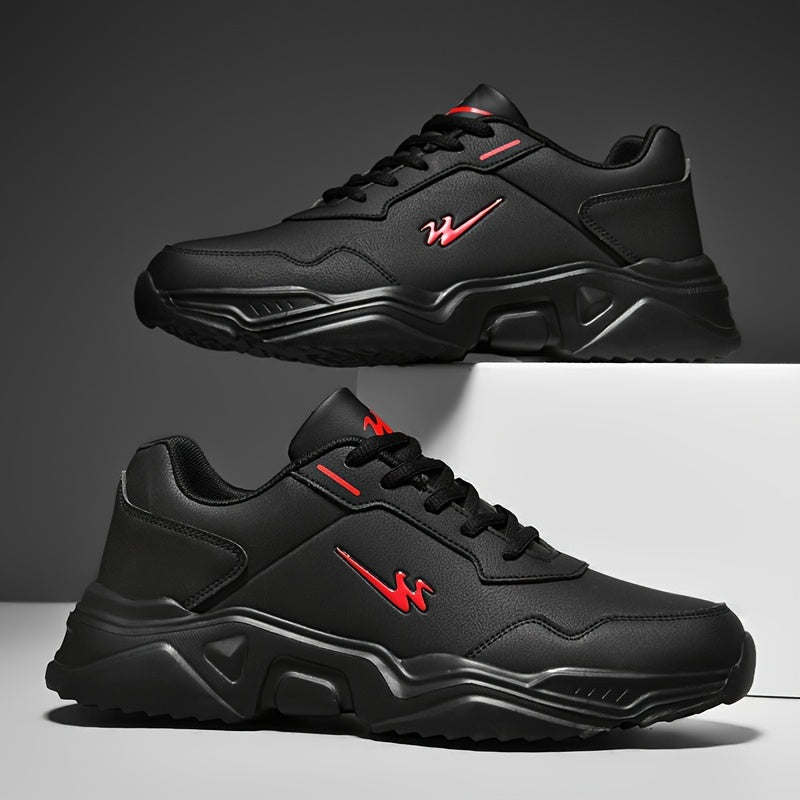Men's Breathable PU Leather Casual Sneakers with Round Toe and Lace-Up Closure