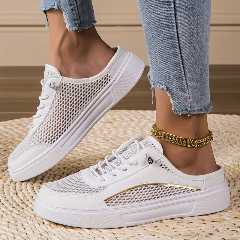 Women's White Low-Top Sneakers Lightweight Casual Lace-Up Shoes
