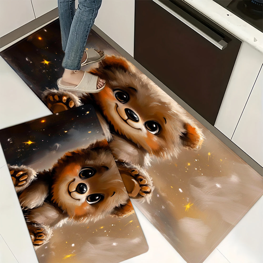 Sevimli Teddy Bear dizayni oshxona matosi - 100% polyesterdan tayyorlangan, namni o'zlashtiradi va mashinada yuvish mumkin | Kir yuvish xonasi, hammom, kirish joyi bezaklari va sirpanmaydigan oshxona gilami uchun ideal