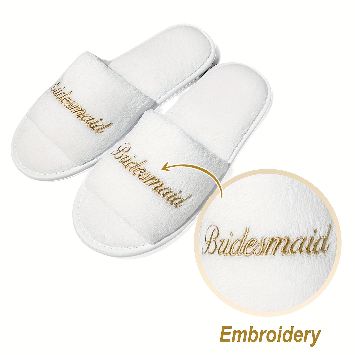 Pink Bridal Party Slippers Open Toe Plush Comfort Flat Shoes Non-Slip Soft Sole