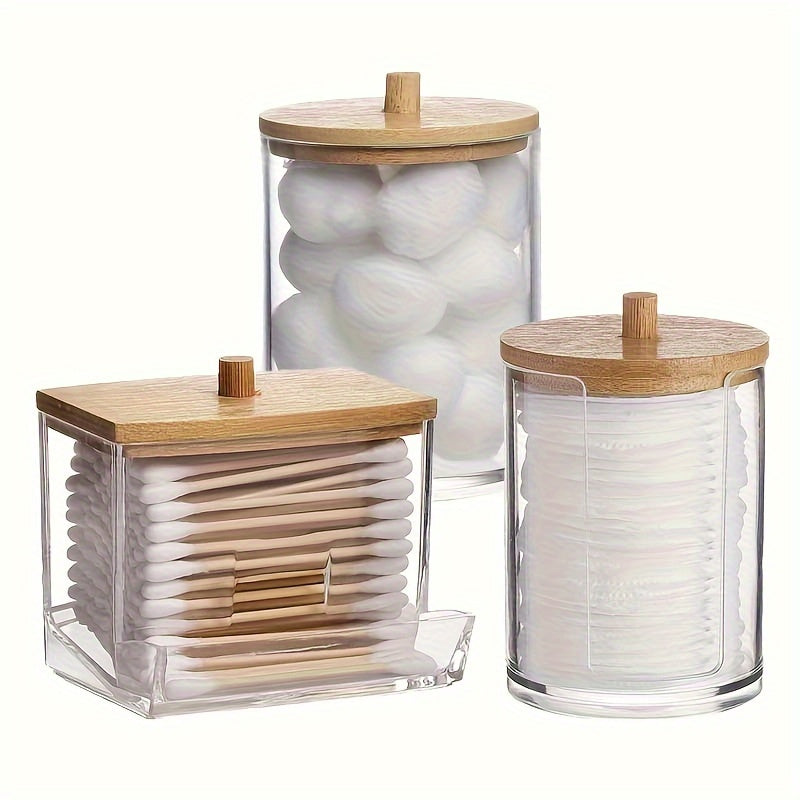 Set of 3 Clear Plastic Cotton Swab Holders Bathroom Storage Organizer
