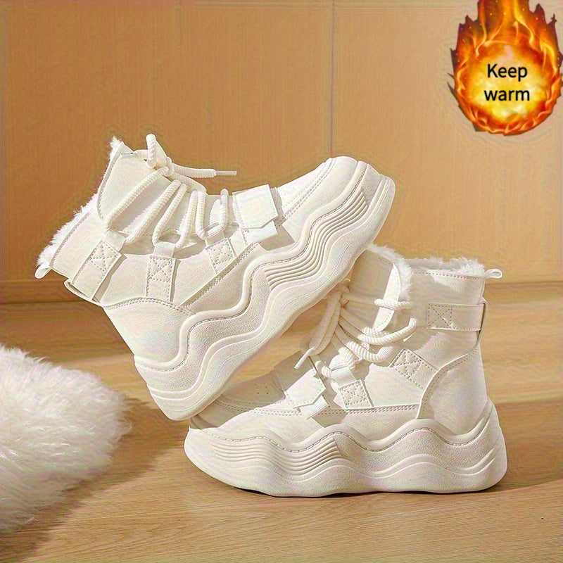 Women's Fleece Lined Winter Boots Flat Chunky Sole Warm Shoes