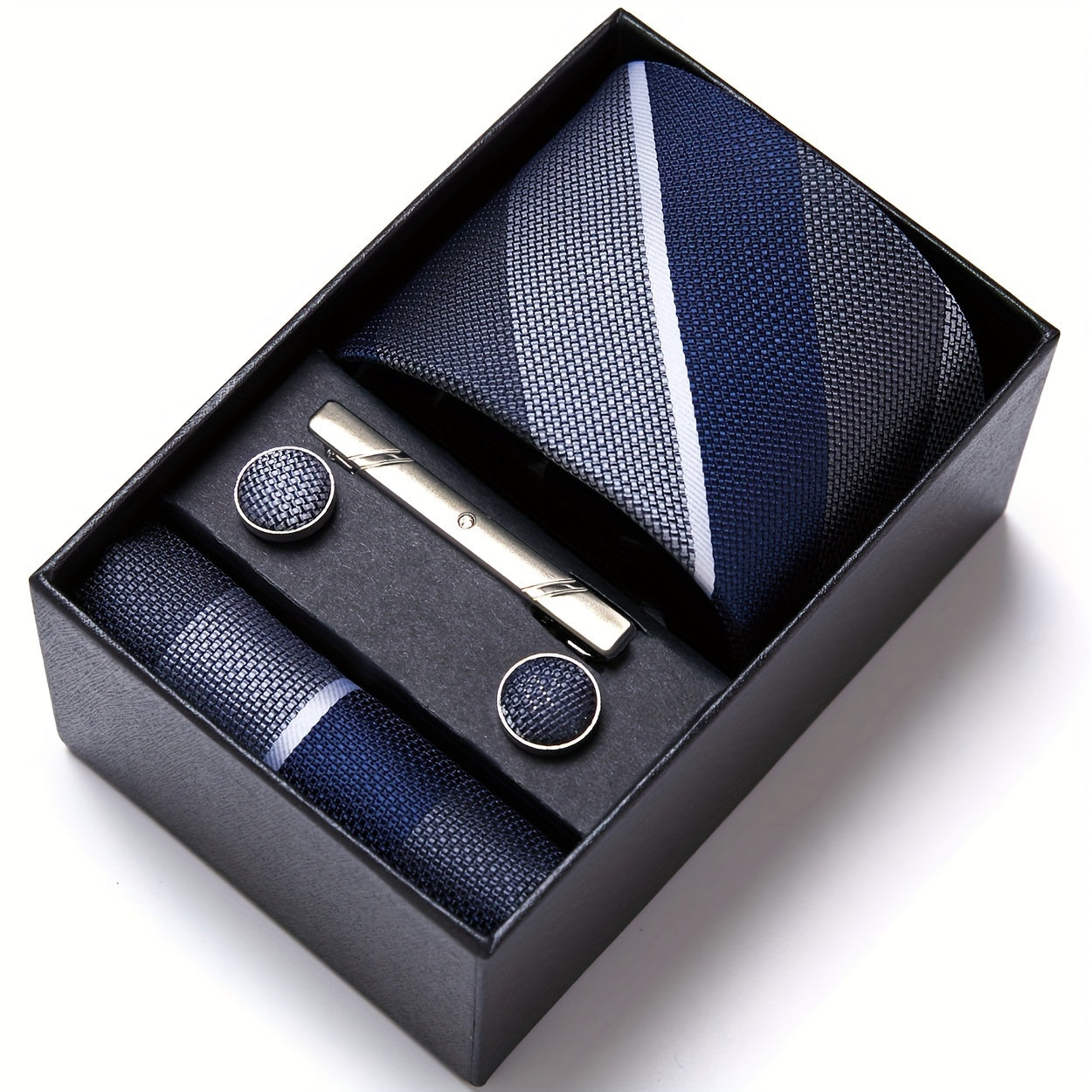 Men's Gift Box Set with Tie, Pocket Square, Cufflinks and Tie Clip for Weddings