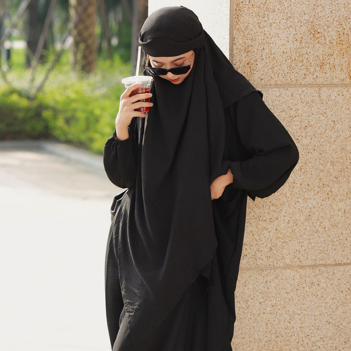 Double-Layered Polyester Prayer Hijab with Religious Theme Fitted Woven Cap