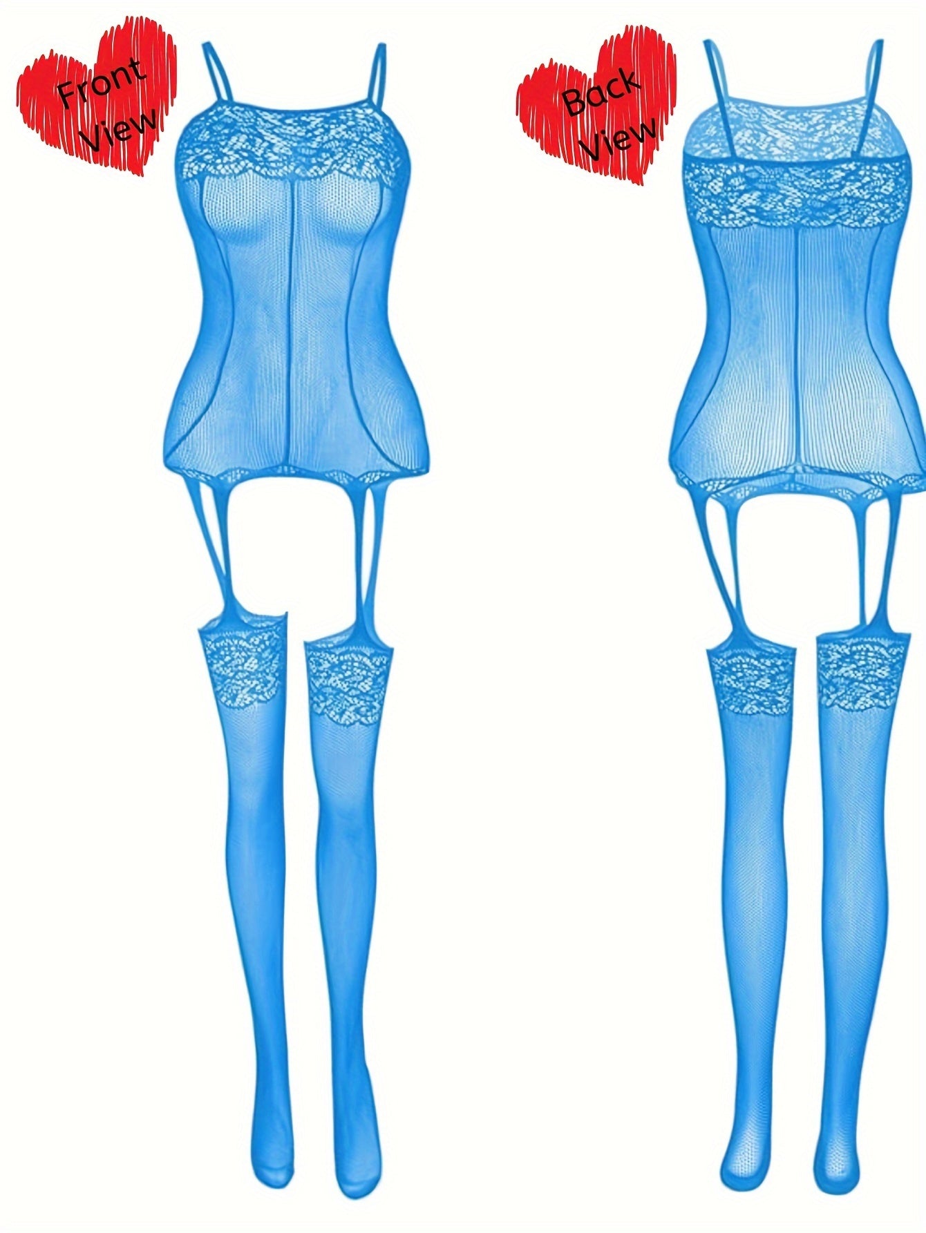 Women's Colorful Jacquard Fishnet Bodystocking with Free Lingerie and Underwear