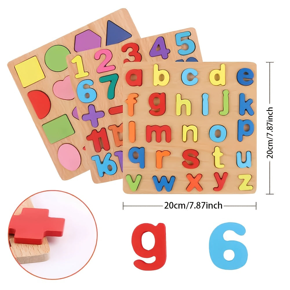 Wooden Educational Toddler Puzzles ABC Numbers Shapes for Boys and Girls
