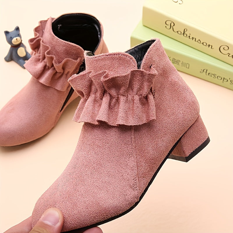 Girls Ankle High Zipper Platform Wedge Boots with Rubber Sole