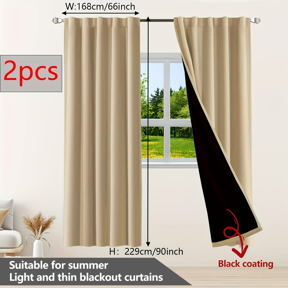 Two Pieces Blackout Curtains Thermal Insulated Twill for Bedroom Living Room