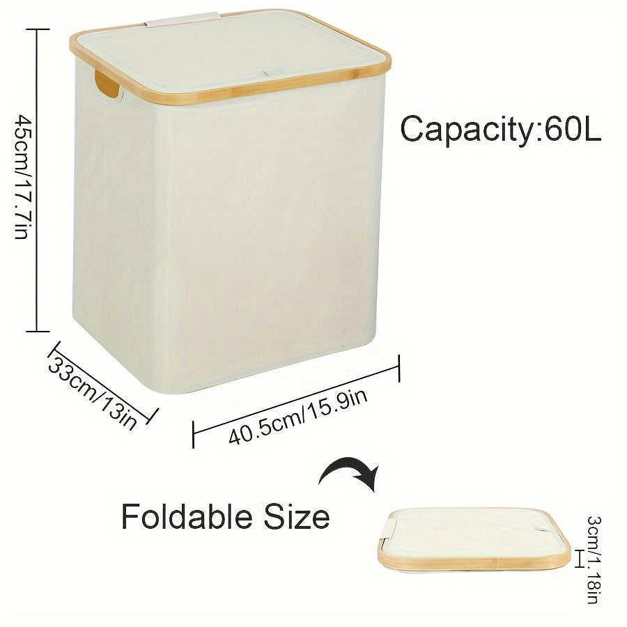 Bambuk kir yuvish qutisi 60L, yig‘iladigan, suv o'tkazmaydigan, oson yig‘iladigan shkaf, hammom uchun saqlash