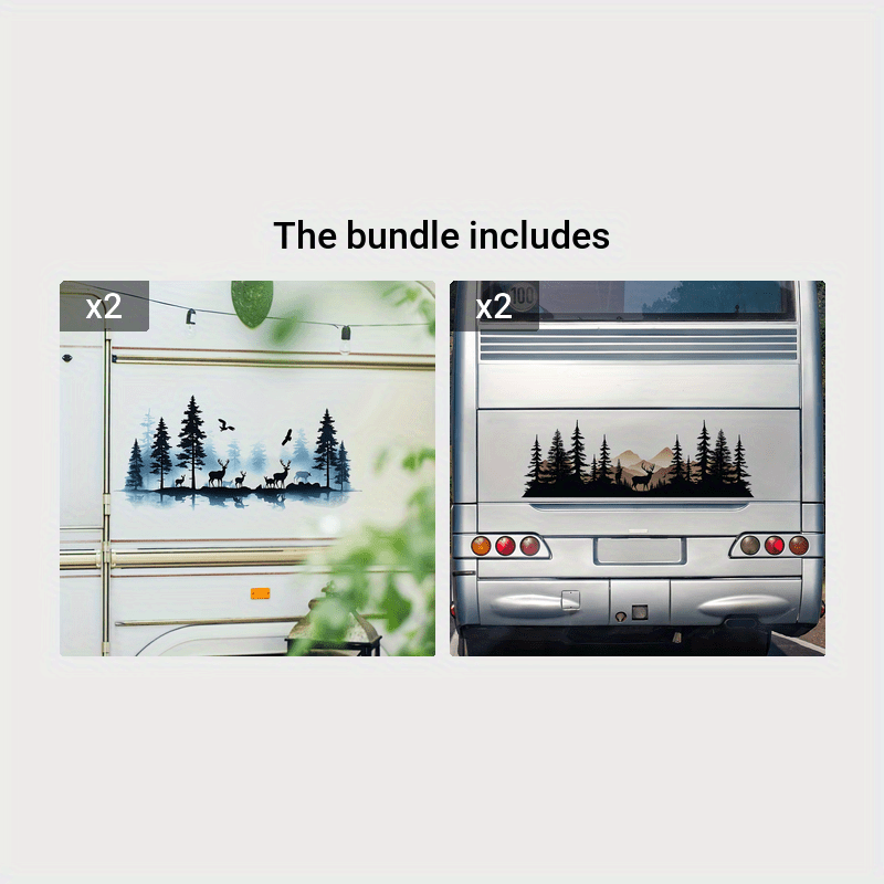 Wall Decal Pine Trees Deer Birds PVC Sticker for Home Office RV Car