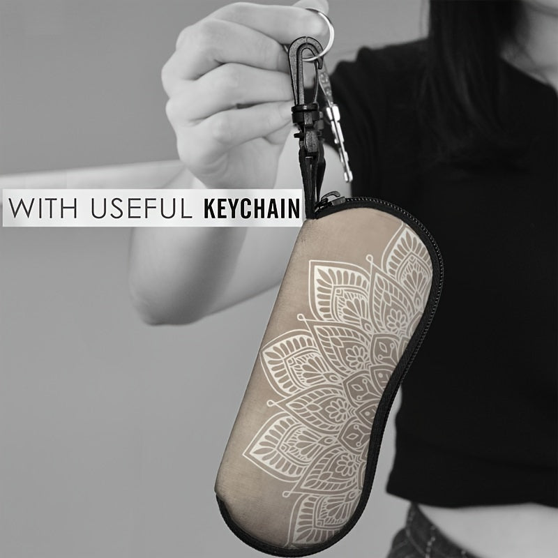 Men's and Women's Glasses Case Brown Beige Mandala Print Zipper Storage Travel