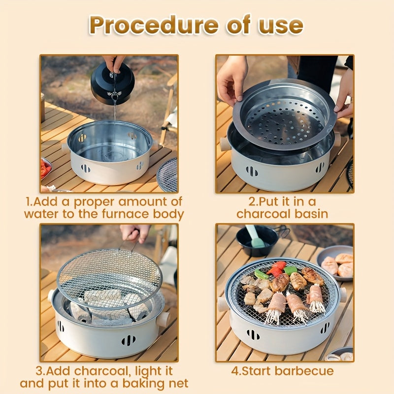 Stainless Steel Smokeless Charcoal BBQ Grill Portable Outdoor Cooking Stove