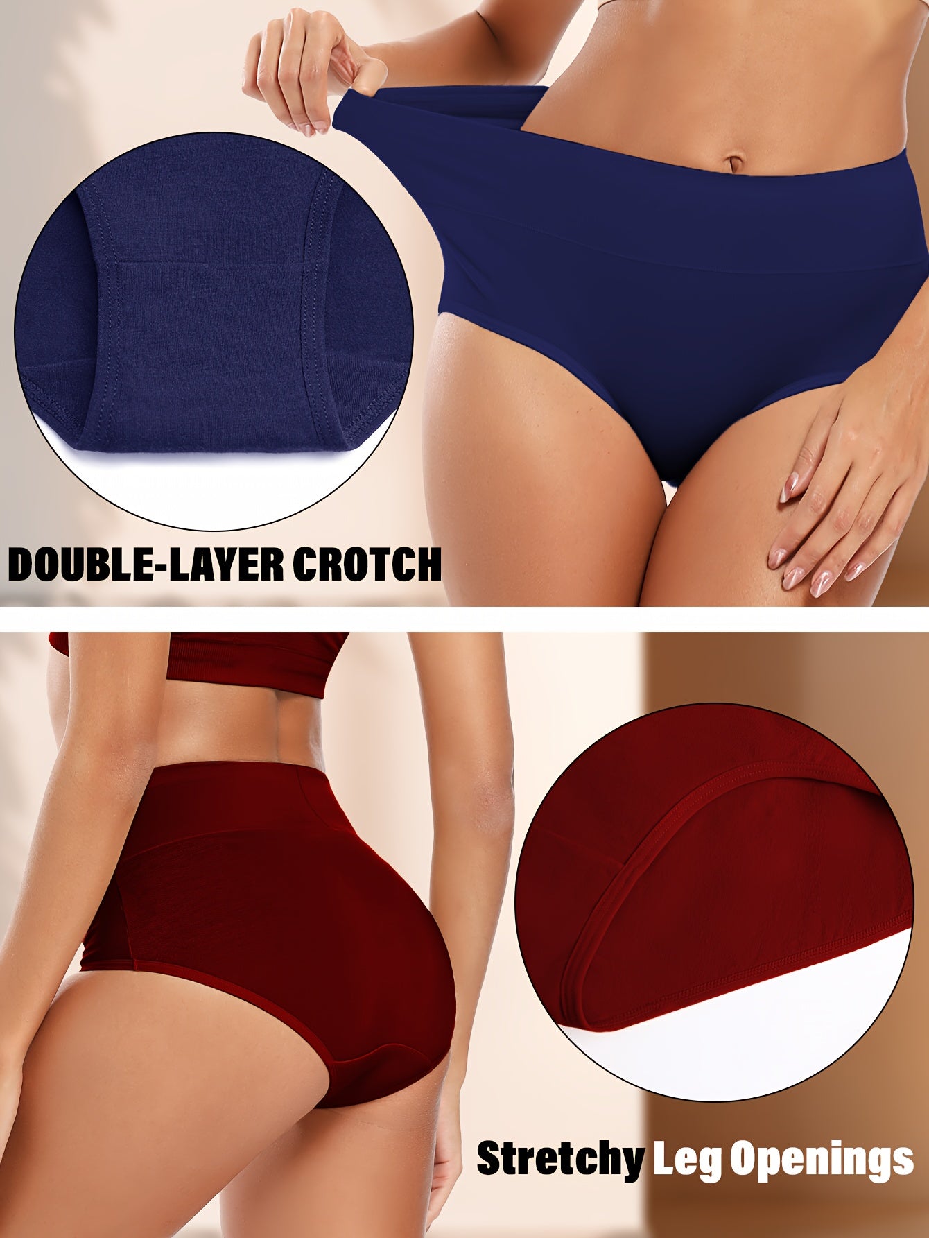 Set of 5 Women's High-Waisted Cotton Triangle Panties Briefs