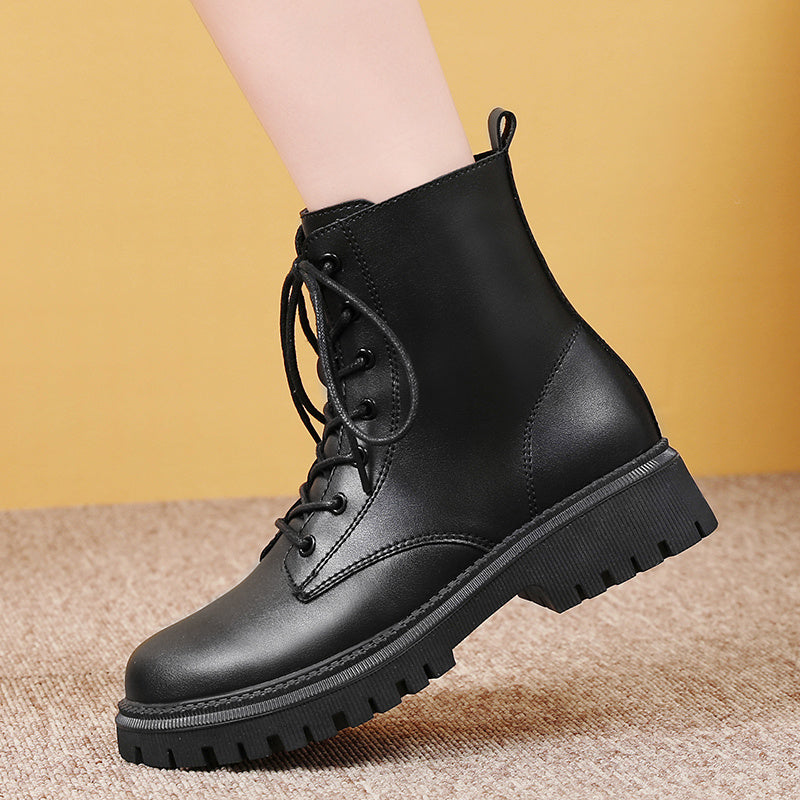 Women’s Black Faux Cover Chunky Sole Platform Ankle Boots