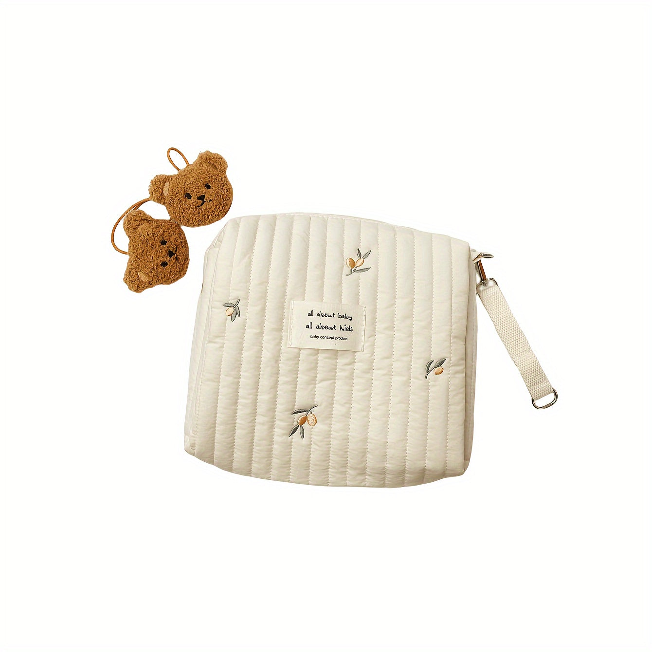 Cotton Diaper Bag for Strollers with Multiple Compartments and Embroidered Design