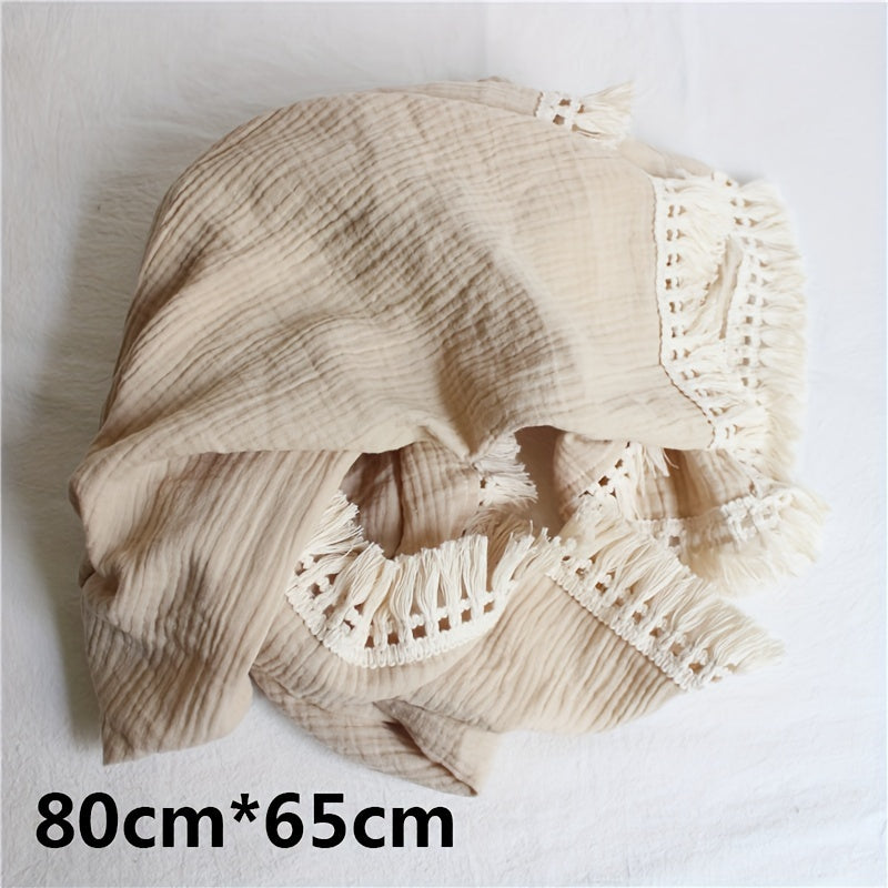 Double Gauze Space Theme Towel with Fringe Beige Pack of 1