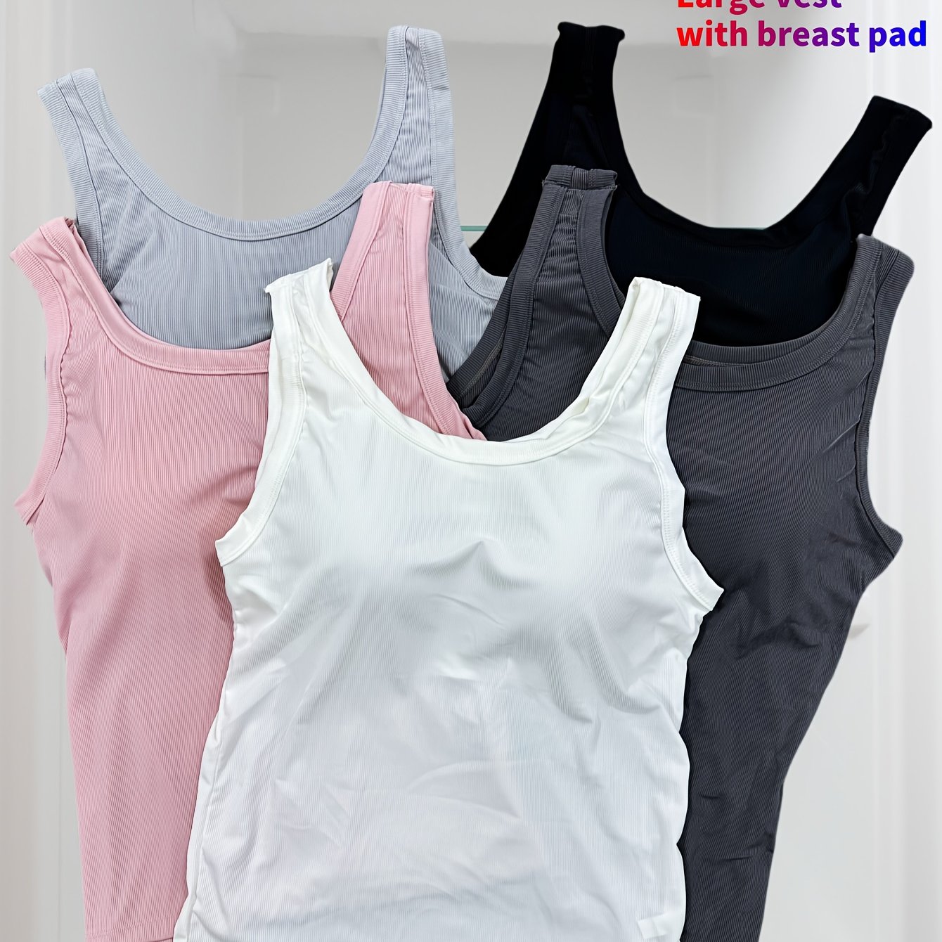 Women's Plus Size 2-in-1 Ribbed Tank Tops Built-in Bra Seamless Support
