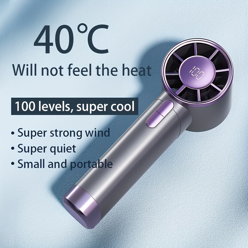 Portable Handheld Fan with Rechargeable Battery, LCD Display, Adjustable Speed