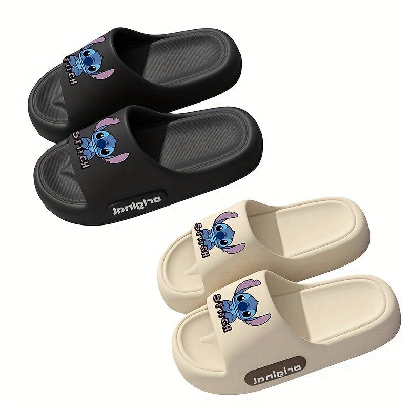 Kids Plush Slip-On Slippers, Cute Cartoon Print, Indoor Comfort, EVA