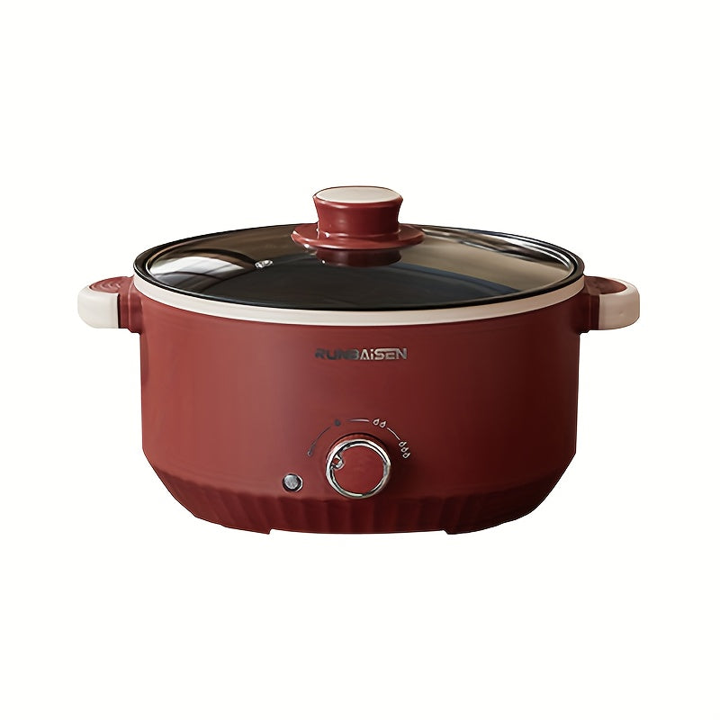 Однослойный красный электрический кастрюля для 1-2 человек, идеально подходит для домашних кухонь, общежитий и автодомов. Европейская стандартная вилка, батареи не входят в комплект.