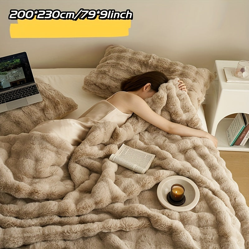 Faux Rabbit Fleece Blanket Soft Warm Throw for All Seasons and Gifts