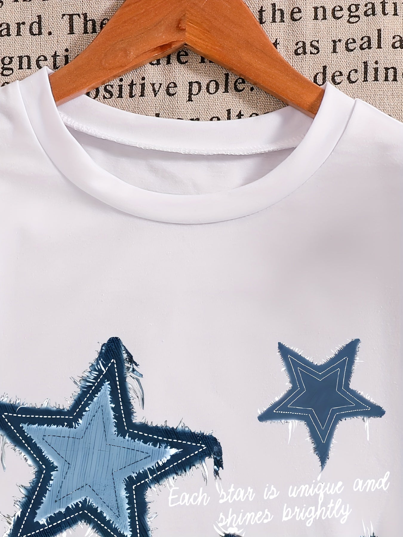 Girls' Star Print Knit T-Shirt with Crew Neck Short Sleeves for Spring Summer