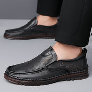 Men's Cow Leather Slip-On Loafers Casual Solid Color Non-Slip Rubber Sole