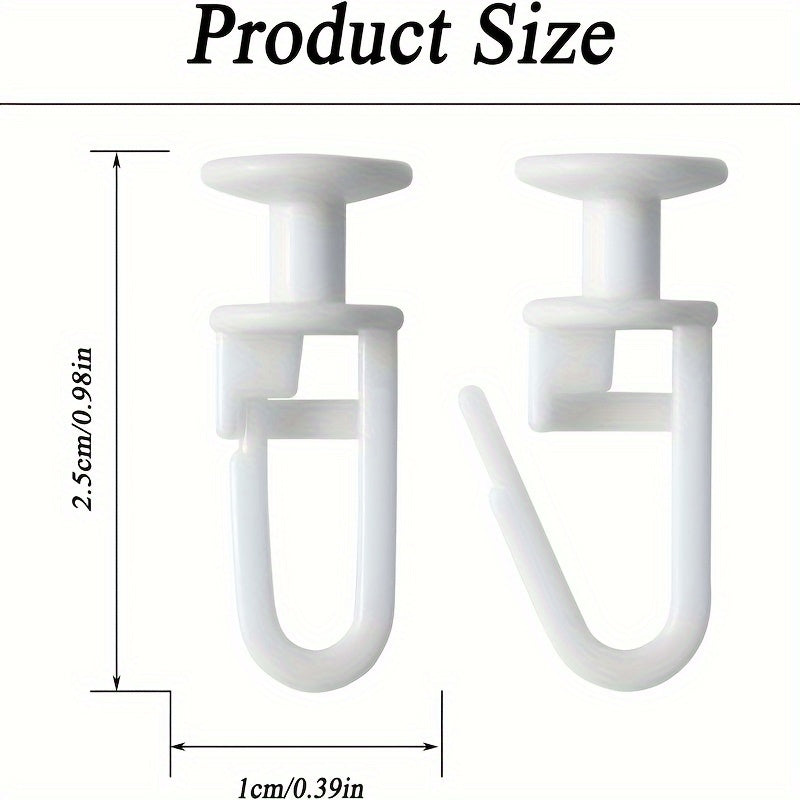 Set of 50 White Plastic Hooks with Adhesive Glide Rollers for Window Treatment Hardware