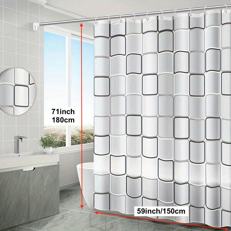 Checkered PEVA Shower Curtain Liner Waterproof Semi-Transparent with Hooks Bathroom Decor
