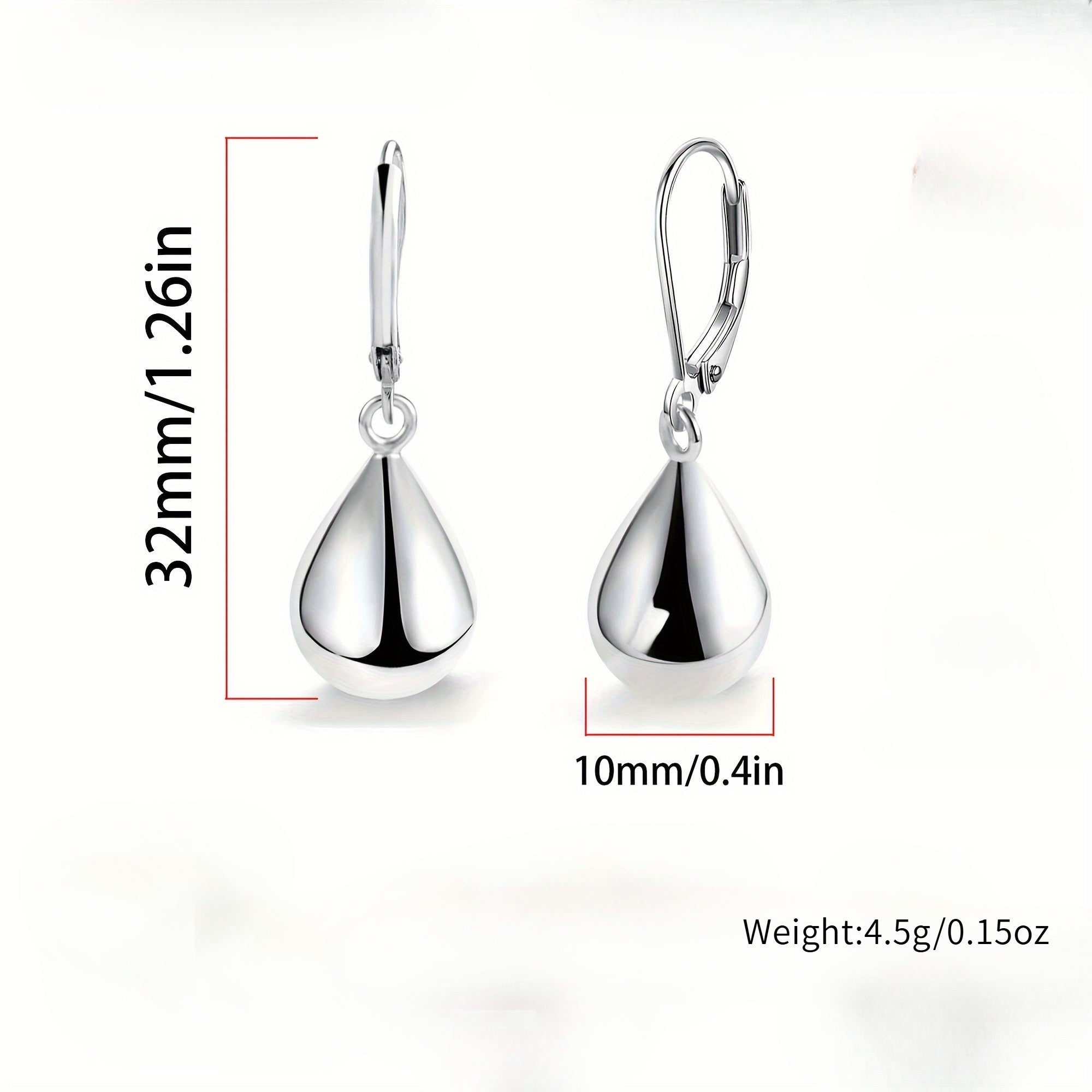 Sterling Silver Teardrop Earrings for Women, Simple and Shiny