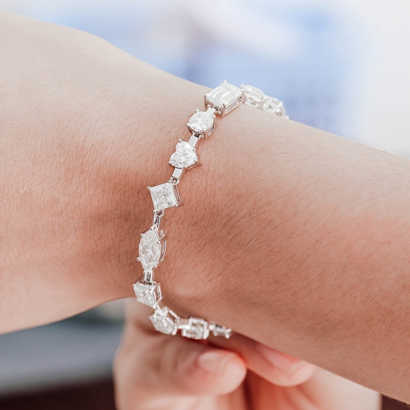 Sterling Silver Tennis Bracelet with Synthetic Zirconia for Special Events and Birthdays