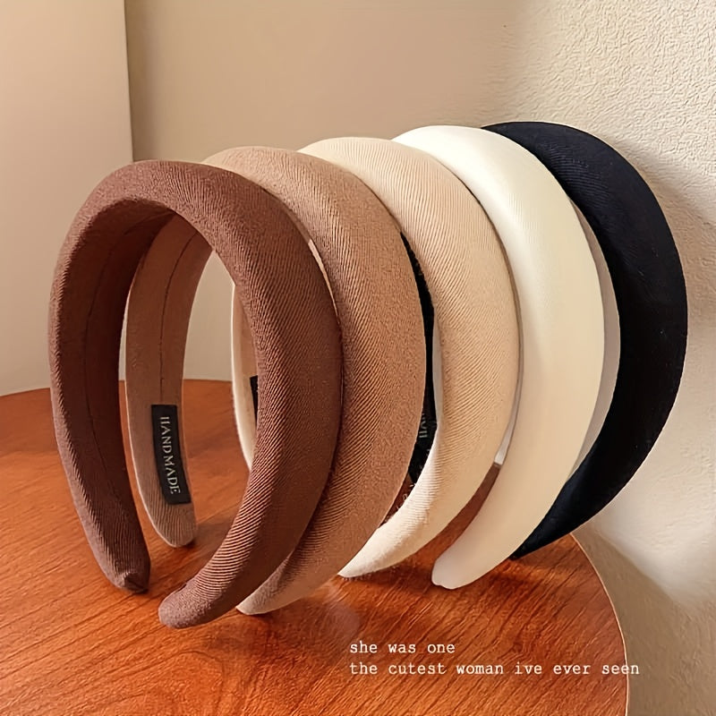 Set of 5 Wide Solid Color Sponge Headbands for Women Comfortable Hair Bands
