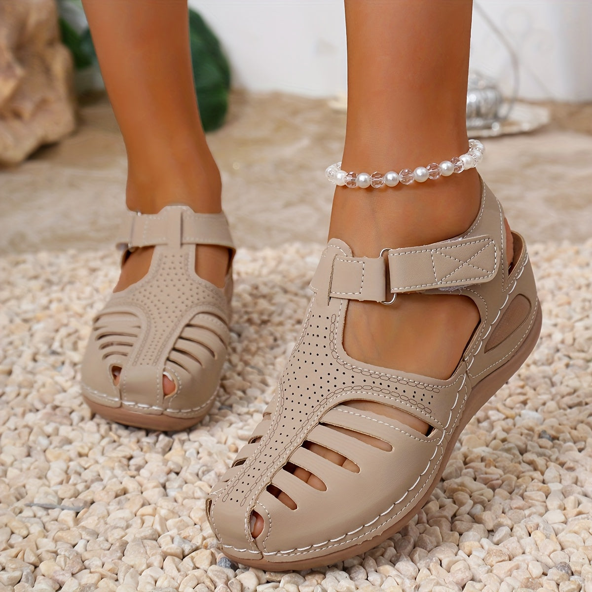 Women's Flat Sandals with Thick Rubber Sole Casual Outdoor Shoes