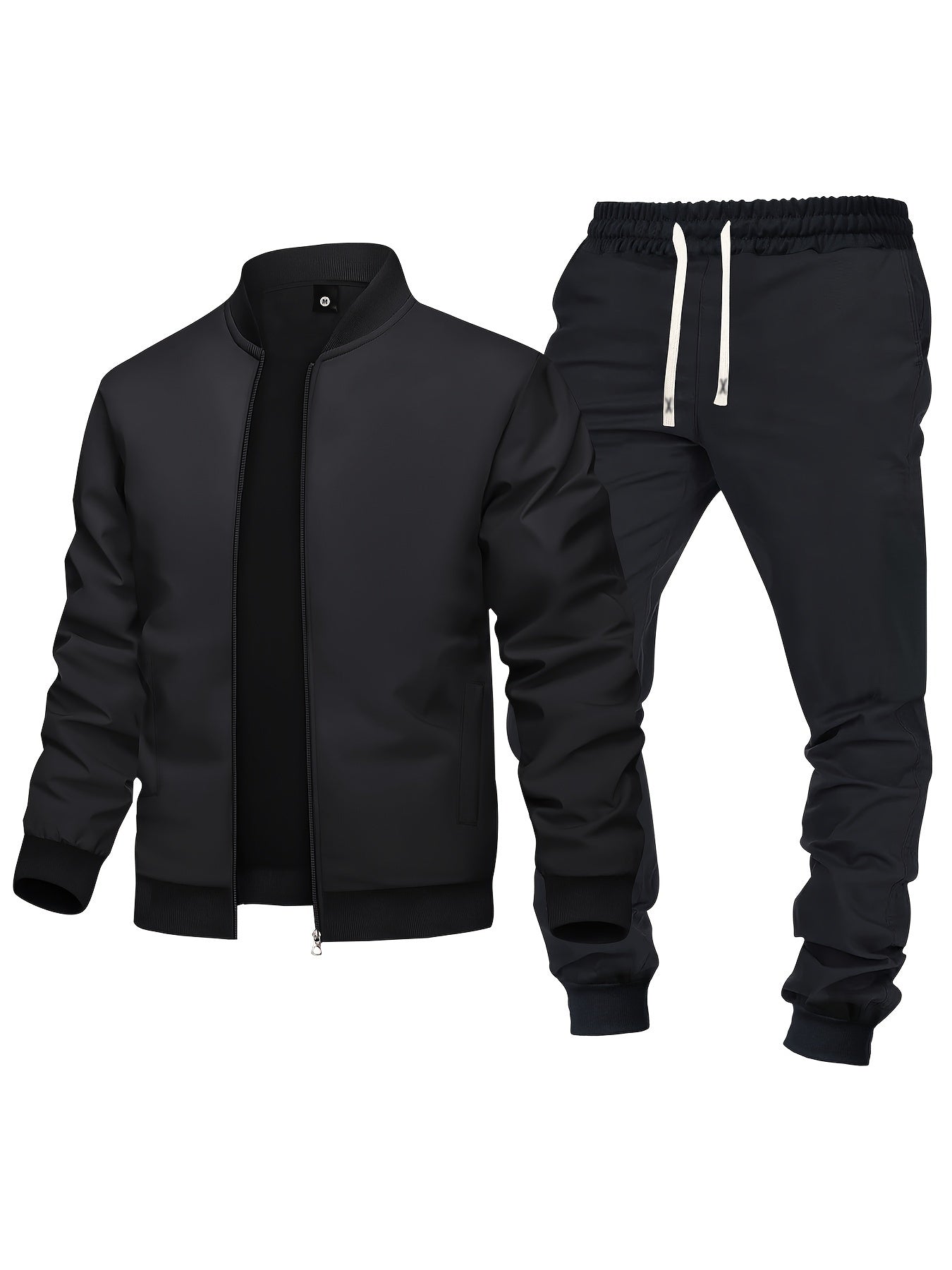 Men's Olive Green and Black Zip-Up Jacket and Sweatpants Set Polyester Casual Activewear