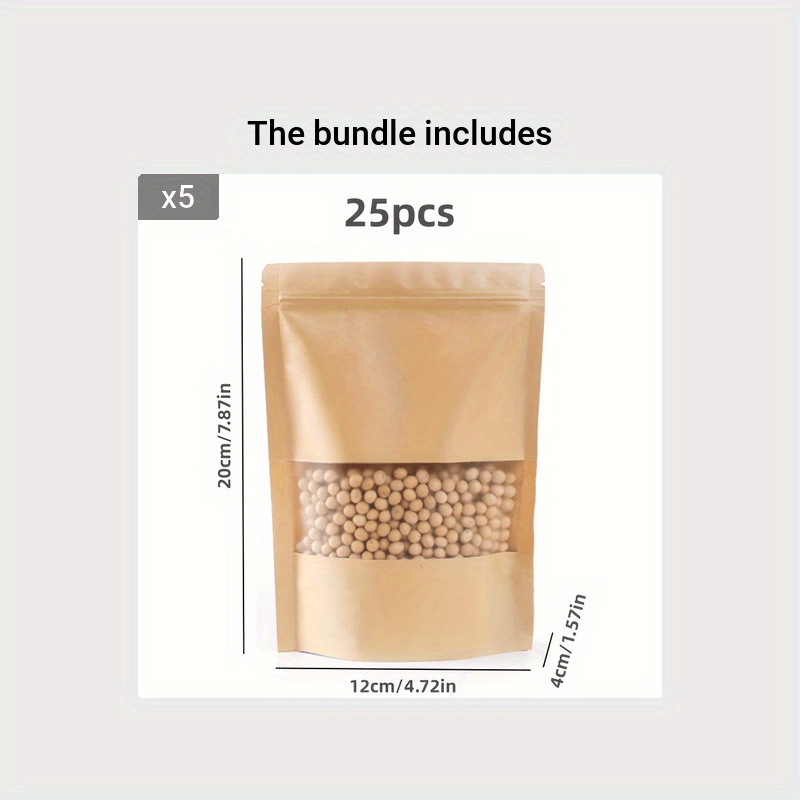 50/25 Водонепроницаемые крафт-пакеты с окном для кофе, с возможностью повторного закрытия и запечатывания для упаковки в домашних условиях или для бизнеса.