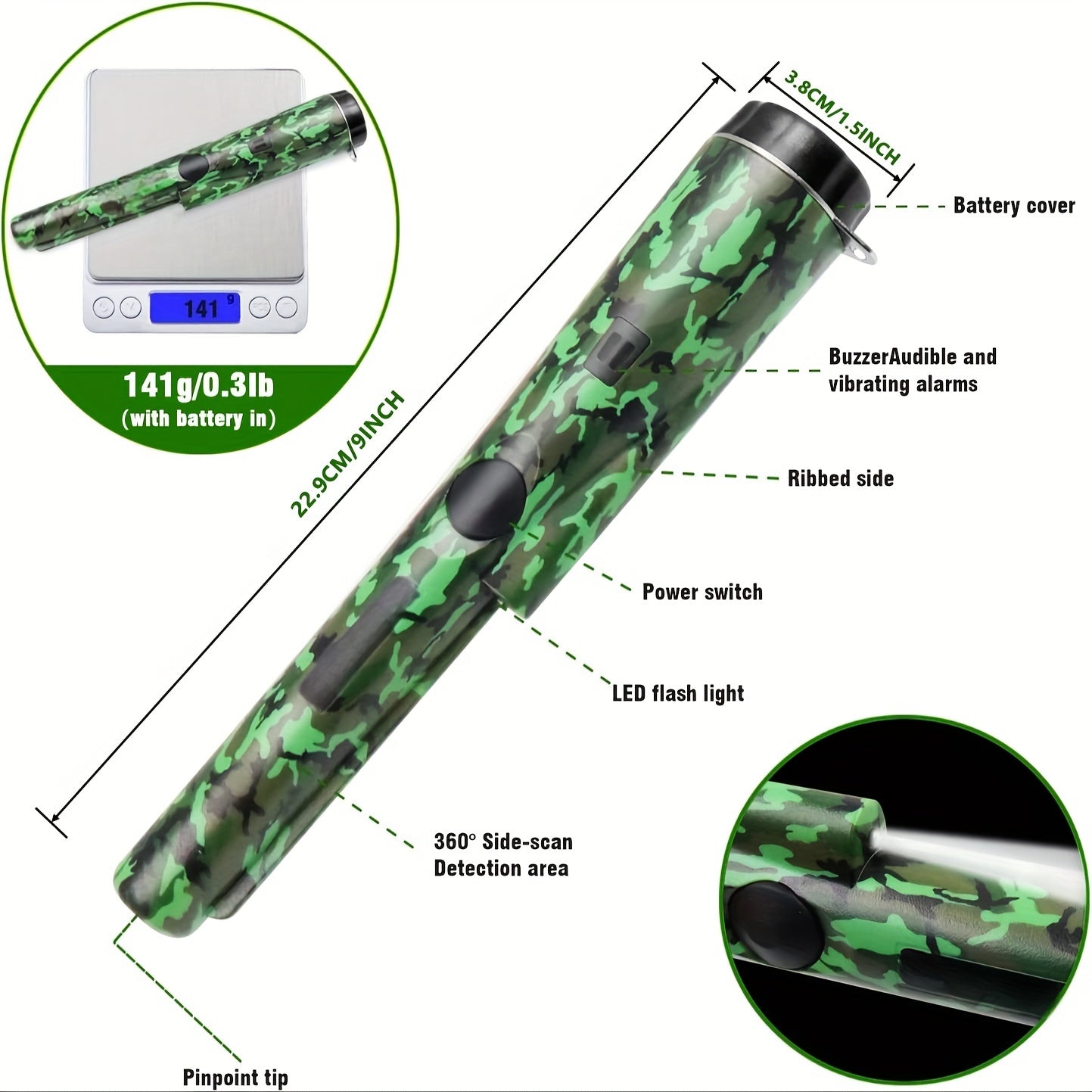 Ручной металлоискатель-детектор с 360° поиском, высокой чувствительностью для монет, украшений и сокровищ