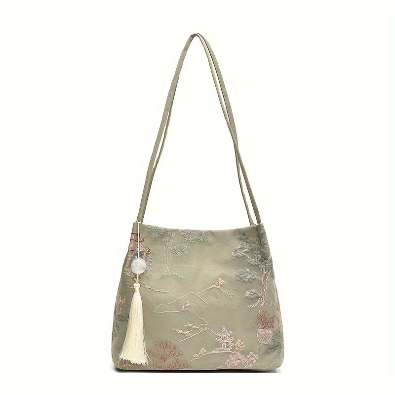 Bolso de hombro de estilo étnico para mujer con bordado y gran capacidad para desplazamientos