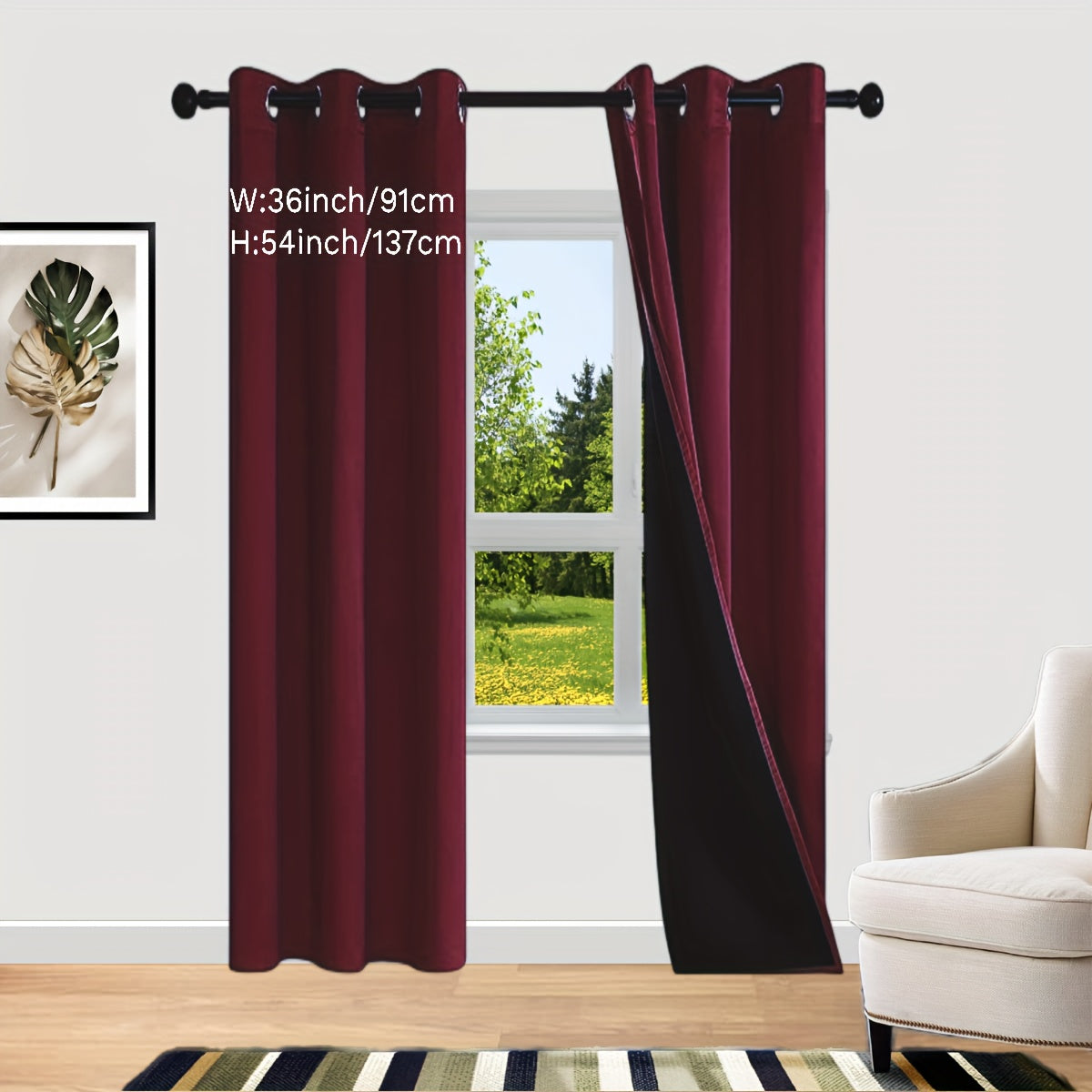 Bedroom Curtains Set with Coated Insulation Blackout Grommet Design 2 Pieces