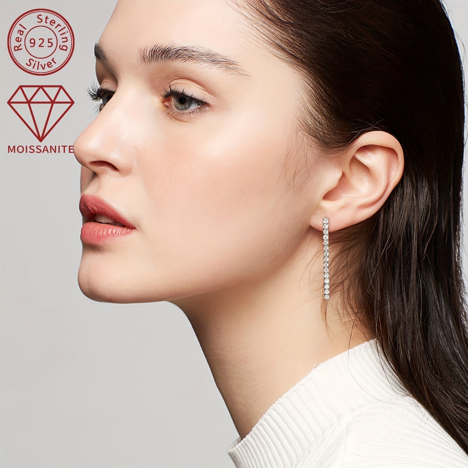 Sterling Silver Drop Earrings with Moissanite Stones for Weddings and Holidays
