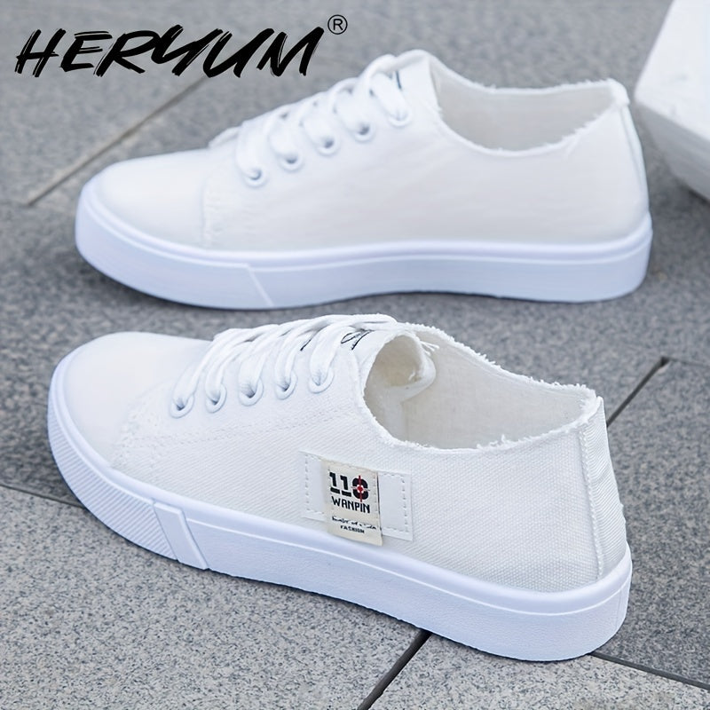 Women's Canvas Lace-Up Sneakers Spring Casual Flat Shoes Black White Blue Denim