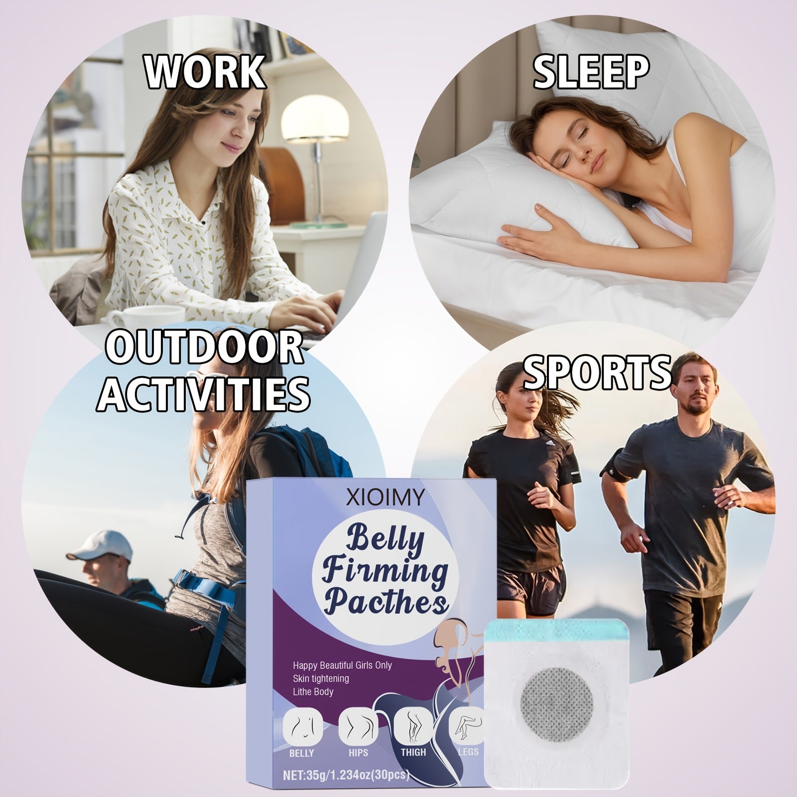 60 dona Qorni, Bel, Qo‘l, oyoq uchun Qorni Qattiqlashtiruvchi Plasterlar, Gialuron Kislota bilan